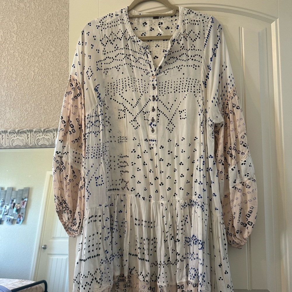 Free People Cream and Blush Printed Mini Tunic Dress